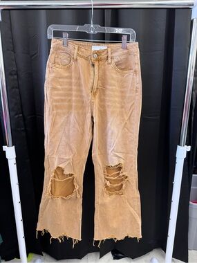 Vervet Women's High-Rise Distressed Wide-Leg Jeans in Tan